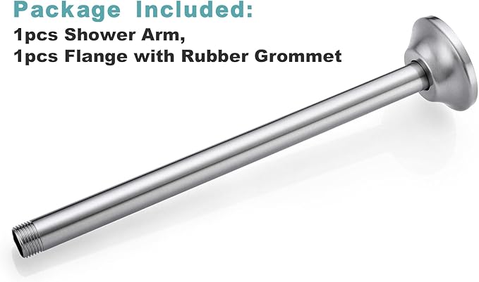 BESTILL 12 Inch Ceiling Mount Rain Shower Head Arm and Flange, Brushed Nickel