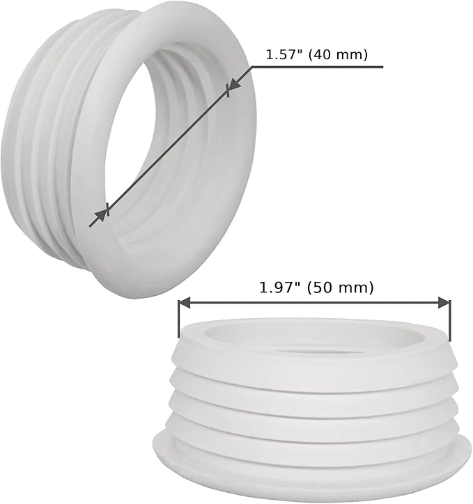 (Pack of 2) White Rubber Sleeve for Drain Pipe, 1.57" x 1.57" (50 x 40 mm) Pipe Connector, Adaptor, and Reducer