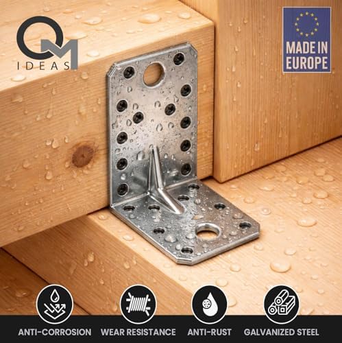 10 Pack Angle Brackets (3.54" x 1.97" x 2.17") Heavy Duty Corner Sleeper Bracket with Beading Timber Wood Metal Joining Fixing L Galvanised Steel Sheet Connector
