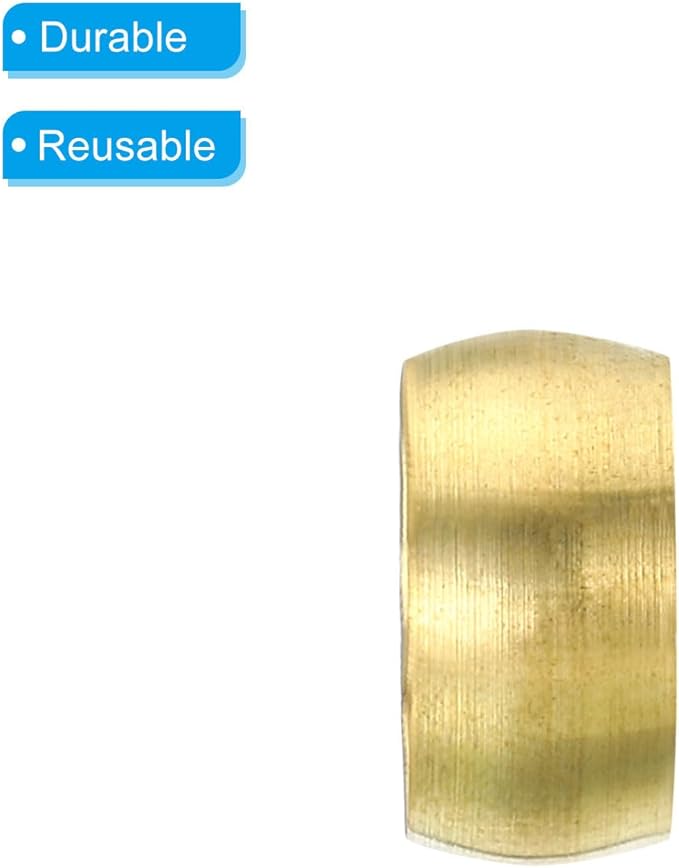 PATIKIL 12mm Tube OD Brass Compression Sleeves Ferrules, 50 Pack Brass Ferrule Fitting Brass Compression Fitting Assortment Kit for Air Water Gas Pipe