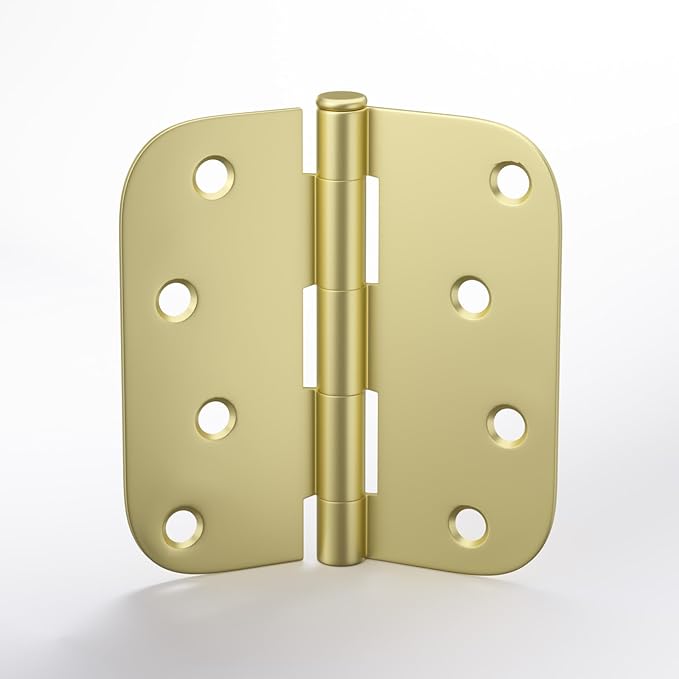 goldenwarm 6 Pack Satin Brass Residential Heavy Duty Iron Door Hinges, 4 Inch x 4 Inch Interior and Exterior Gold Door Hinges with 5/8" Radius Corners