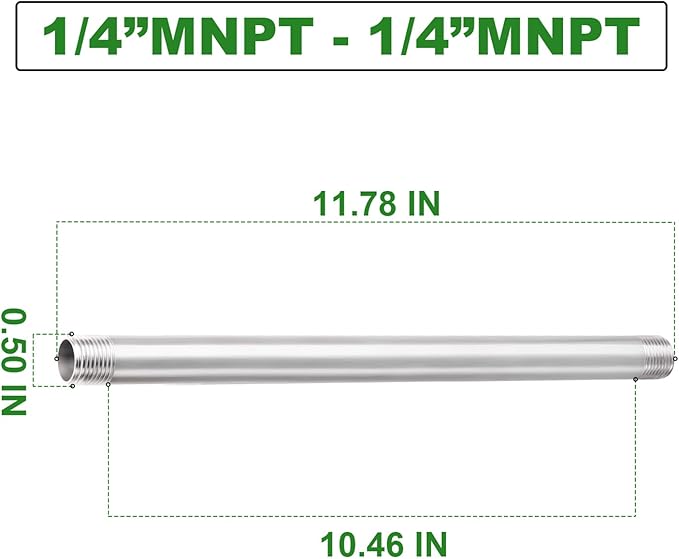 TAISHER 4PCS Stainless Steel Pipe Fittings, 1/4" NPT x 1/4" NPT Male Threaded, 12" Length Nipple Cast Pipe