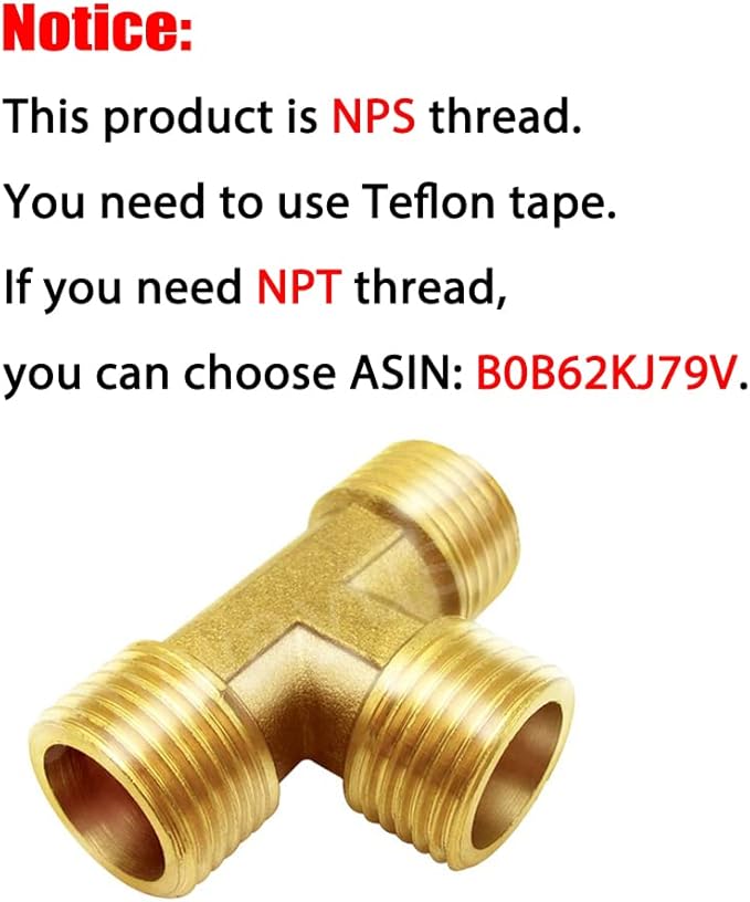 Joywayus Brass Pipe Fittings 1/2"NPS Male Forged Tee Pipe Tube Fitting(pack of 3)