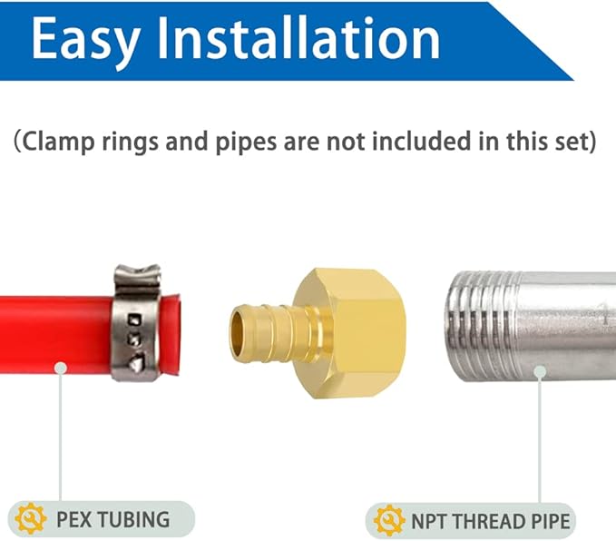 Hooshing 12PCS Pex 1/2 Inch x 1/2 Inch Female NPT Adapter Brass Crimp Fitting