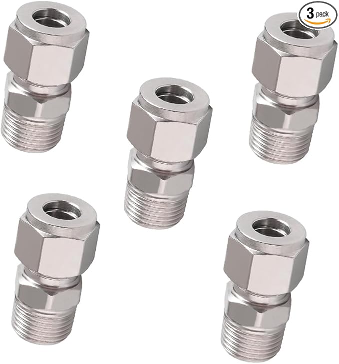 Stainless Steel 304 Compression Fitting to connect 1/2 inch OD tube x 1/2 NPT Male thread Coupler, for brass copper stainless steel tubing (5pcs)