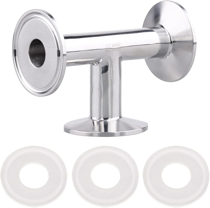 DERNORD Clamp Tee 3 Way Stainless Steel 304 with 3 Silicone Gaskets Fits 1.5" Tri Clamp, 19mm Pipe OD Sanitary Fittings(3/4 inch)