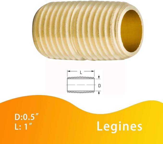 Legines Brass Pipe Fitting Close Nipple, 3/8" NPT Male x 3/8" NPT Male, 1" Length 1200psi (pack of 2)