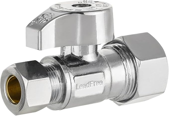 Pro 4-Pack EFIELD Angle Stop Valve 1/2" Nominal (5/8" OD) Compression x 3/8" OD, 1/4-Turn, Heavy-duty, Chrome Plated LF Brass,(VALVE370)