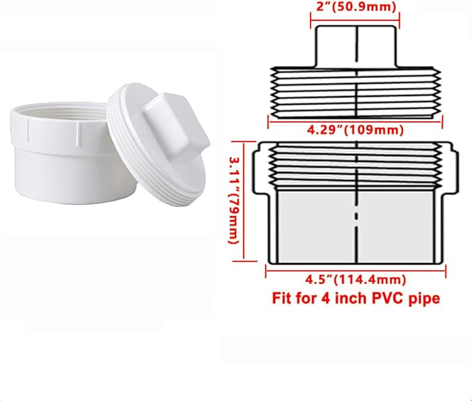 4" Pvc Sewer Cleanout Adapter With Plug Pipe Cover Cap Fitting,PVC DWV Drainage Sewer Cleanout for Outdoor Garden