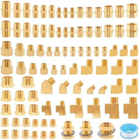 92PCS Brass Pipe Fittings Assortment Kit,1/8" 1/4" 3/8" 1/2" NPT