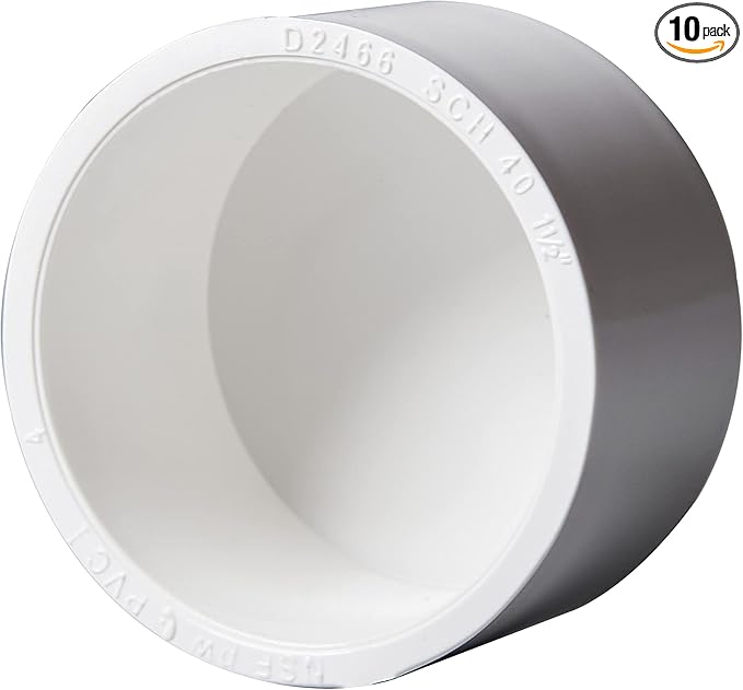 Rainbow Dream 1 Inch PVC Pipe End Cap Plug Adapter Pipe Fittings - 10 Pack, White
