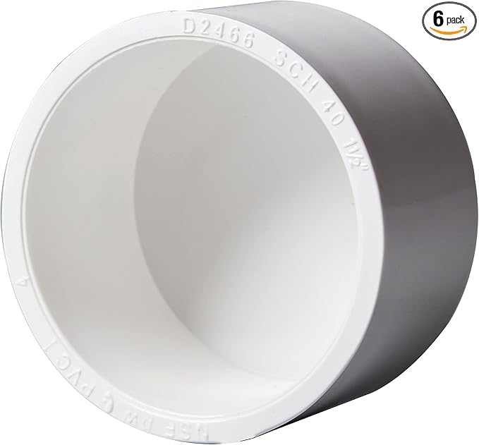 Rainbow Dream 1-1/2 Inch PVC Pipe End Cap Plug Adapter Pipe Fittings - 6 Pack, White