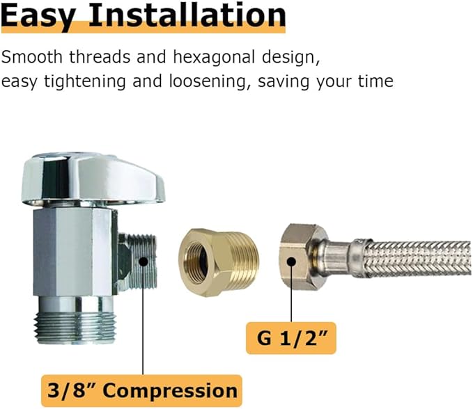 Hooshing 1/2 G Male to 3/8 Compression Female Thread Reducer Faucet Adapter Brass Water Line Fittings Water Supply Adapter for Kitchen Bathroom Plumbing