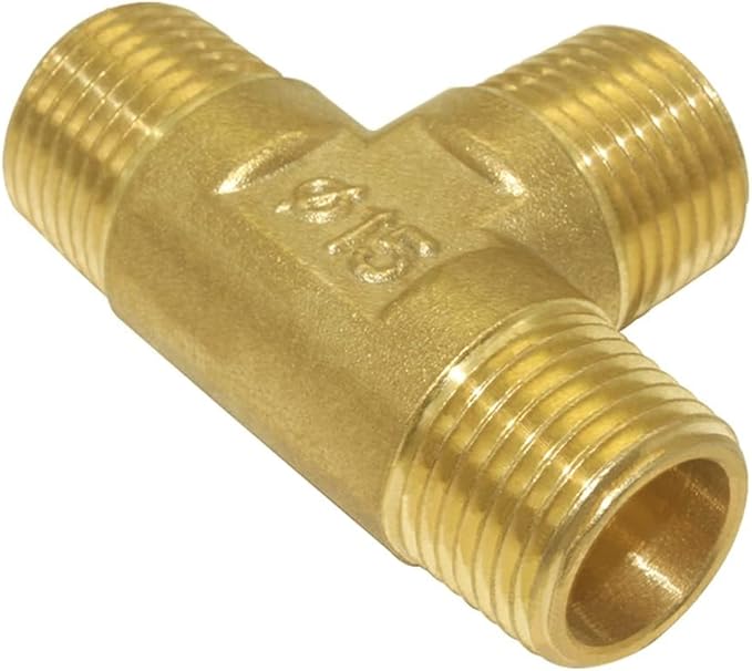 Joywayus 1/2 Inch NPT Brass Pipe Fitting Barstock Tee 3 Way 1/2" NPT Male x 1/2" NPT Male x 1/2" NPT Female Hose Fitting