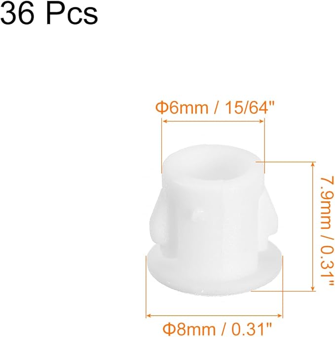 uxcell 6mm(15/64") Plastic Hole Plugs, 36Pcs Flush Type Panel Round Snap in Fastener Knockout Locking Plugs for Furniture Insert End Caps Panels, White