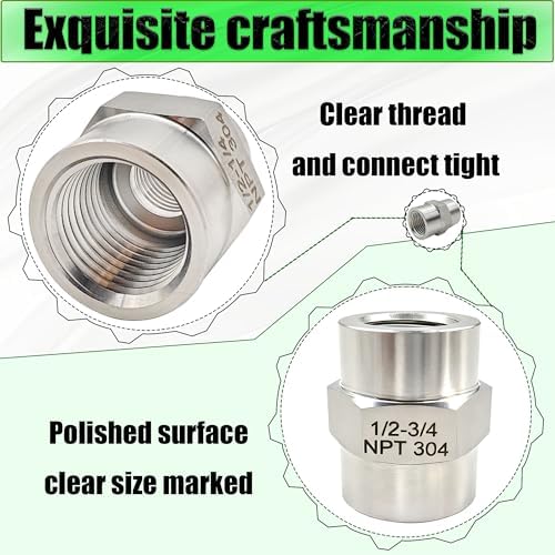 3/8 Inch NPT Female x 1/4 Inch NPT Female Pipe Fitting Reducer Coupler Connector, 304 Stainless Steel Reducing Coupling Adapter for Air Water Gas Oil (3/8" female x 1/4" female)