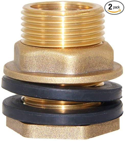 Joywayus 2pcs 3/8" Female 1/2" Male Soild Brass Water Tank Connector Bulkhead Tank Fitting With 2 Rubber Ring Stablizing