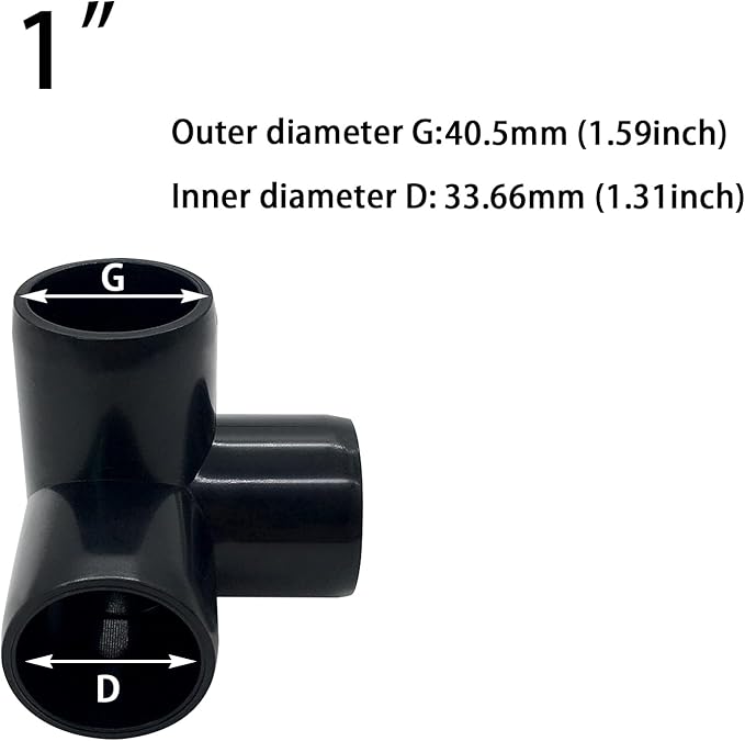 1“ Tee PVC Fitting 3 Way Elbow Connector, Furniture Grade 90 Degree Elbow Side Outlet, PVC Corner Fittings for Building Furniture Greenhouse Shed Pipe Fittings Tent Connection (Pack of 8)