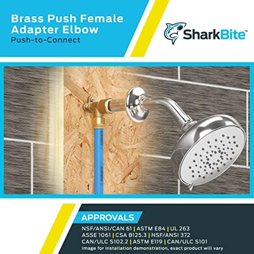 SharkBite 3/4 Inch x 3/4 Inch 90 Degree Female Adapter Elbow, Push to Connect Brass Plumbing Fitting, PEX Pipe, Copper, CPVC, PE-RT, HDPE, U314LFA
