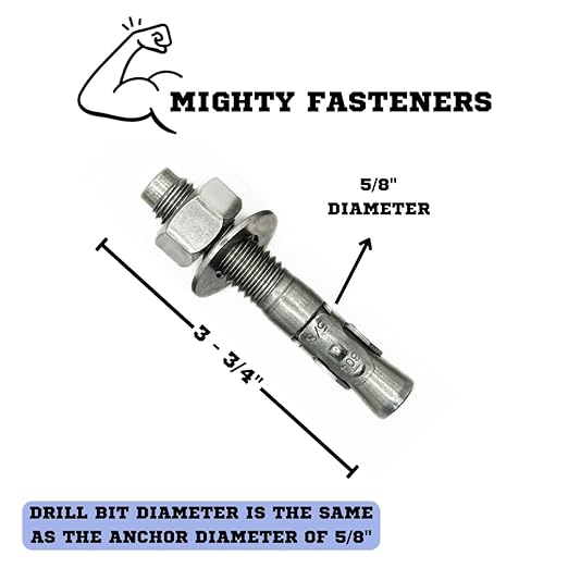 Wedge Anchors – Heavy-Duty 304 Stainless Steel Expansion Bolts for Concrete & Masonry, Rust-Resistant & Durable - 5/8 X 3-3/4" - 25 Pack