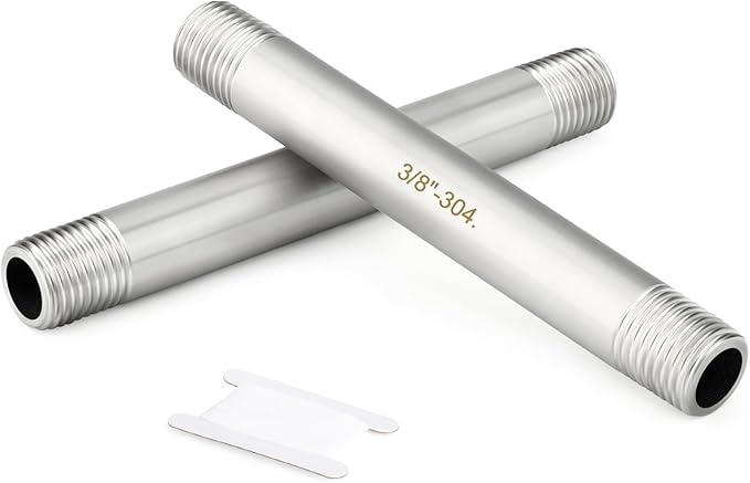TAISHER 2PCS Stainless Steel Pipe Fittings, 3/8" BSP Male x 3/8" BSP Male Threaded, 4" Length Nipple Cast Pipe