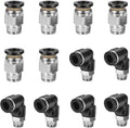 12 Pcs Push to Connect Fittings 1/4 Inch Tube OD x 1/8 Inch NPT Thread Pneumatic Male Straight and Elbow Quick Connect Air line fittings