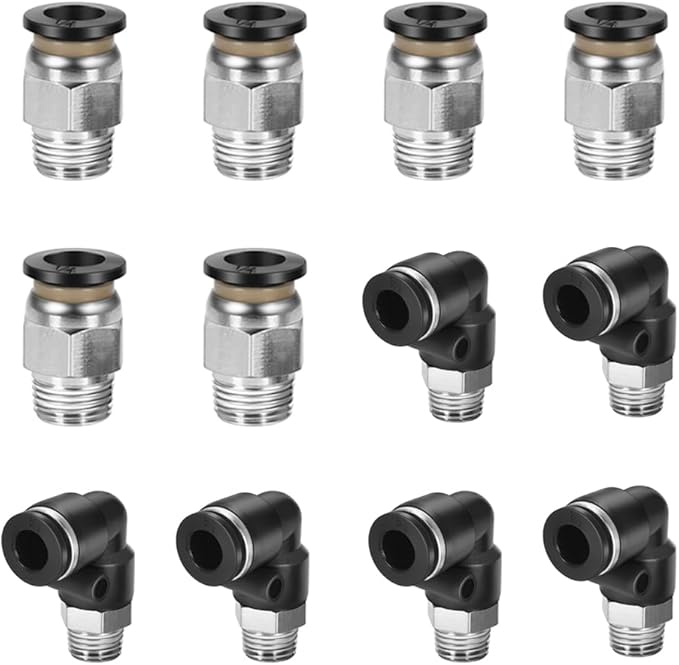 12 Pcs Push to Connect Fittings 1/4 Inch Tube OD x 1/8 Inch NPT Thread Pneumatic Male Straight and Elbow Quick Connect Air line fittings