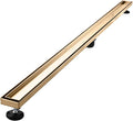 Linear Shower Floor Drain, Brushed Gold 60 Inch 304 Stainless Steel Bathroom Drains Kit, Rectangular Shower Trench Drain with Reversable Tile-in Pattern Drain Cover & Hair Catcher