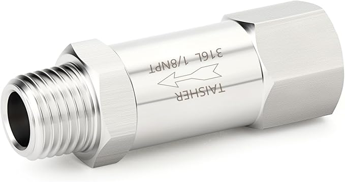 TAISHER 1PCS 316L Stainless Steel 1/8" NPT Male x 1/8" NPT Female Check Valve,Backflow Prevention,One Way Non-Return Check Valves