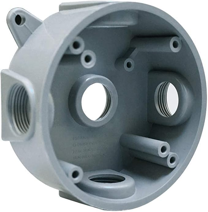 Round Electrical Outlet Box, Weatherproof 5 Hole-1/2 or 3/4 in Electrical Outlet Box, UL Listed, PVC No Cover Junction Box, Gray