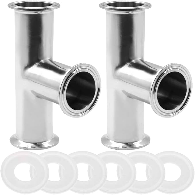 Beduan 2" Tri Clamp Tee 3 Way Stainless Steel 304 Sanitary Fitting, Pack of 2 (51mm Pipe OD)