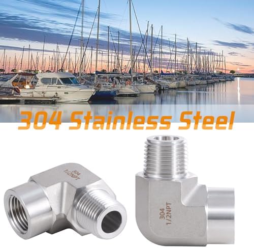 Stainless Steel Pipe Fitting 90 Degree Barstock Street Elbow 1/2" NPT Male x 1/2" NPT Female 2 Pack