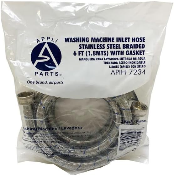Appli Parts APIH-7234 2-Pack 6 ft Washing Machine Inlet Hose Braided Stainless Steel with Seal 3/4 in NPT Female Fitting works for hot and cold water