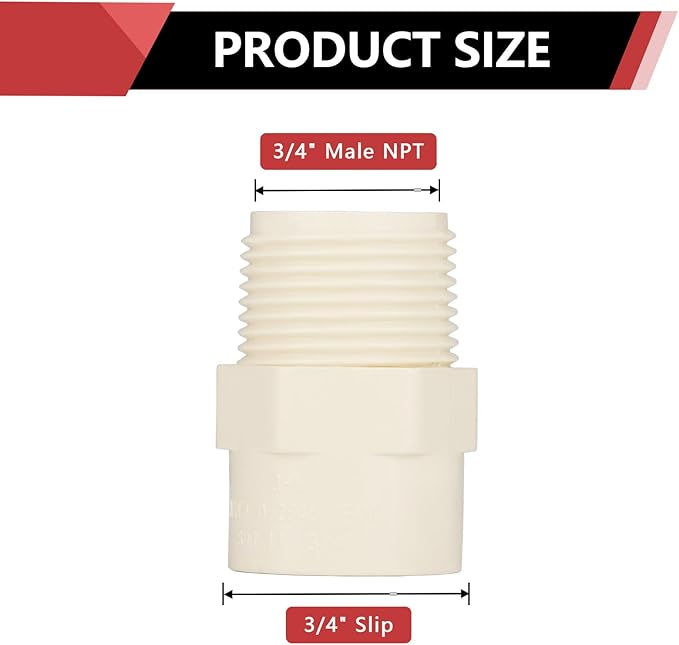 (30 Pack) EFIELD CPVC CTS Male Adapter Fittings, 3/4" Slip X 3/4" Male Thread,(CPVC034-10-30PCS)