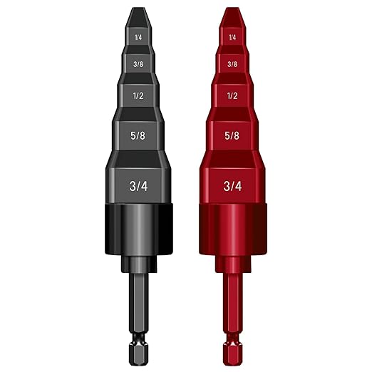 2 Sets HVAC Flaring Tools, Swaging Tube Repair 5 in 1 Air Conditioner Copper Pipe Expander Flaring Swaging Drill Set Copper Tubing Tool with 1/4", 3/8", 1/2", 5/8", 3/4" Bits, Black and Red