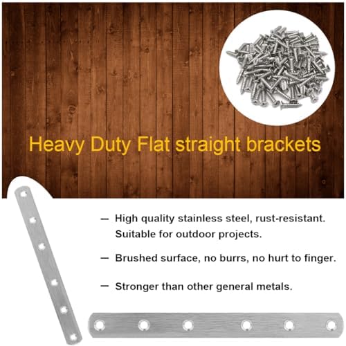 8 Pcs Straight Bracket Flat Braces 6 Inch Stainless Steel Straight Mending Plates for Wood, Heavy Duty Repair Fixing Joining Brackets with Screws