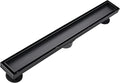 Linear Shower Floor Drain, Black 24 Inch 304 Stainless Steel Bathroom Drains Kit, Rectangular Shower Trench Drain with Reversable Tile-in Pattern Drain Cover & Hair Catcher