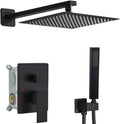 Shower Faucet Set Complete, Wall Mount Shower System for Bathroom 12 Inch High-Pressure Rainfall Shower with Handheld, Rough-in Valve Body and Trim Kit, Matte Black