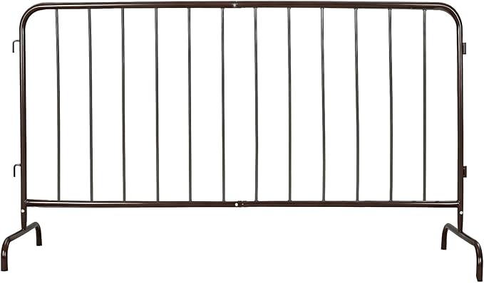Interlocking Steel Barricade, 7 Ft. Heavy Duty Galvanized Metal Barricade, Interlocking Steel Road Barriers with with Bridge Feet Base, for Crowd Control Event Fencing Indoor/Outdoor, Brown