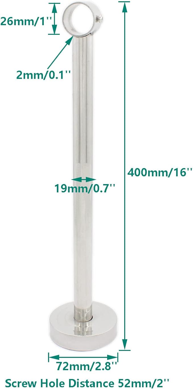 2 Pack Ceiling Mount Bracket, Stainless Steel Wardrobe Pipe Bracket Rod Holder Ceiling Holder, ULIFESTAR Shower Curtain Closet Wardrobe Rod Lever Support Holder Pipe Flange Socket (D*H)26*400mm/1*16''