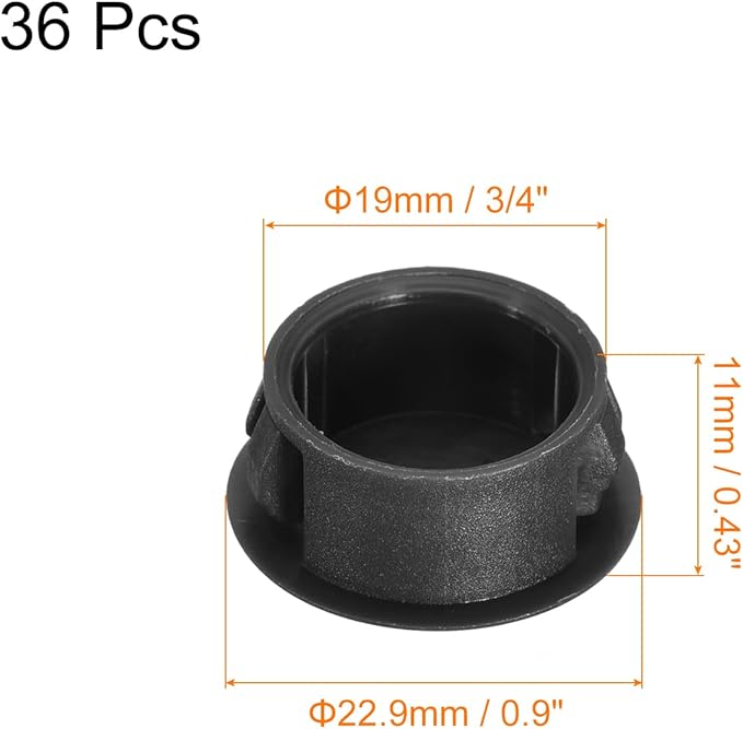 uxcell 19mm(3/4") Plastic Hole Plugs, 36Pcs Flush Type Panel Round Snap in Fastener Knockout Locking Plugs for Furniture Insert End Caps Panels, Black