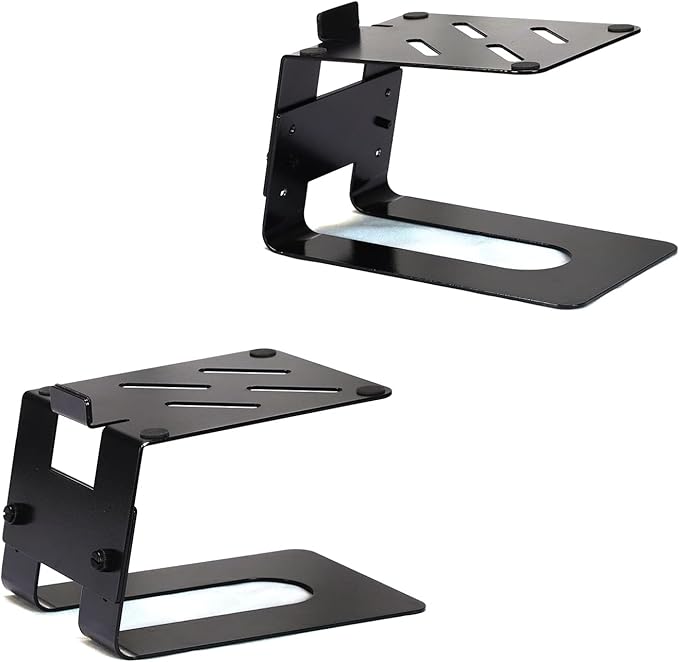 AEONS Professional Metal Desktop Speaker Stands Pair | Inclined Height Adjustable Vibration Absorption | Better Audio for Medium Small Bookshelf Computer Gaming Speakers, Studio Monitor Stand, Black