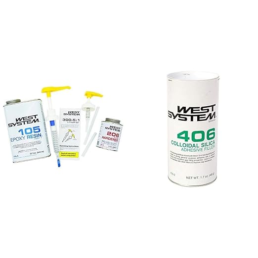 West System 105A Epoxy Resin (32 fl oz) Bundle with 206A Slow Epoxy Hardener (7 fl oz) 406-2 Colloidal Silica 1.7 oz. Also Includes one Resin and one Hardener Pump.