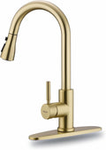 WEWE Gold Kitchen Faucet with Pull Down Sprayer, Single Handle Brushed Gold Kitchen Sink Faucets Stainless Steel Brass Copper Commercial RV 1 or 3 Hole, Champagne Bronze
