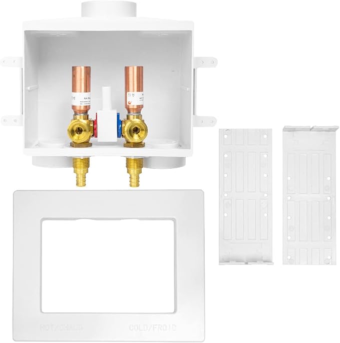 EFIELD Double Drain Washing Machine (Laundry) Outlet Box,1/2-inch Crimp Pex F1807 Inlet, Single Control Valve, Copper Water Hammer Arrestor,(WM016)