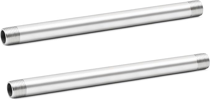 ChillWaves 304 Stainless Steel Pipe Fitting, Nipple Cast Pipe 3/8" NPT Male x 3/8" NPT Male Thread 16" Length(400MM)(2-PACK)
