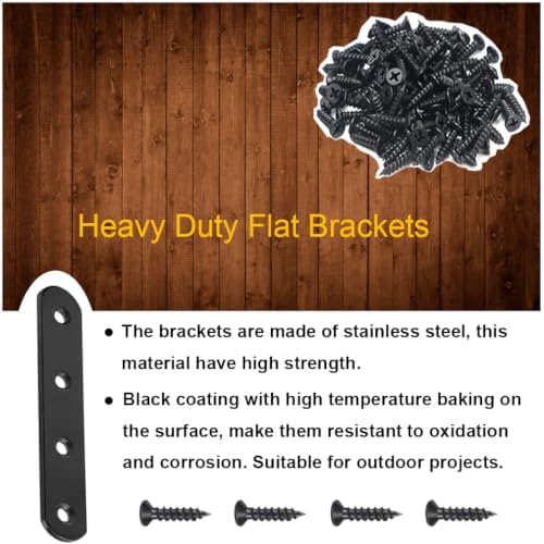 8 Pcs Black Flat Bracket 4 Inch Stainless Steel Straight Braces, Mending Plates Repair Fixing Brackets Heavy Duty Straight Repair Joining Plates with Screws