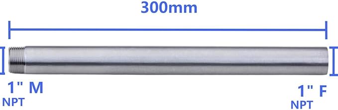 CONSTELLAR 304 Stainless Steel Pipe Fitting - 1" NPT Male x 1" NPT Female Threaded Thickened Pipe Wall, 300mm (12 inch) Length Heavy Nipple Seamless Pipe (1 Pcs)