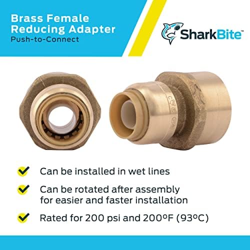 SharkBite 1/2 x 3/4 Inch FNPT Reducing Adapter, Push To Connect Brass Plumbing Fitting, PEX Pipe, Copper, CPVC, PE-RT, HDPE, U068LFA
