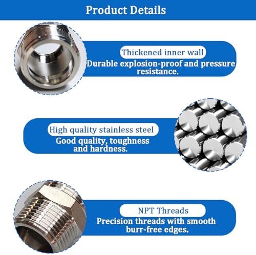 3/4" NPT Stainless Steel Hex Nipple, 2PCS Male to Male Pipe Fitting Adapter